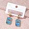 304 Stainless Steel Enamel Hoop Earrings for Women, Rectangle with Eye, Golden, Blue, 37x13mm