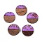 Resin & Walnut Wood Pendants, Flat Round, Gold Foil, Medium Orchid, 18x3~3.5mm, Hole: 2mm