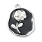 Rack Plating Alloy Enamel Pendants, Platinum, Rose Charm, Oval, 23x17x2mm, Hole: 1.6mm