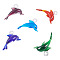 5Pcs 5 Colors Handmade Lampwork Pendants, Dolphin Charms, Mixed Color, 27~29x44~46x16.5~18.5mm, Hole: 4~5x4~6mm, 1pc/color