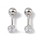 Anti-Tarnish Rhodium Plated 999 Fine Silver Cubic Zirconia Cartilage Earrings for Women, Round Screw Back Earrings with 999 Stamp, Platinum, 4x4mm