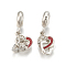 Alloy European Dangle Charms, with Rhinestone and Enamel, Large Hole Pendants, Heart, Red, Platinum, Crystal, 25mm, Hole: 5mm, 11x8.5x15mm and 7.5x8mm