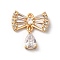 Brass Micro Pave Clear Cubic Zirconia Pendants, with Glass, Bowknot, Golden, 17.5x16x3.5mm, Hole: 1.2mm
