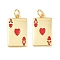 Brass Enamel Pendants, Playing Card Charms, Long-Lasting Plated, Cadmium Free & Lead Free, Real 18K Gold Plated, 20x11.5x1.5mm, Hole: 3mm