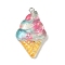 Transparent Resin Pendants, Ice Cream with Paillette, with Platinum Iron Loops, Gradient Color, Mixed Color, 36.5x21.5x7mm, Hole: 2mm