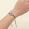 Bohemian Style Glass Seed Beaded Link Bracelets, Adjustable Fibre Cord Braided Bracelets for Women, Evil Eye, Black