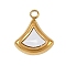 304 Stainless Steel Pave Synthetic Shell Fan Charms, White, Golden, 14x12x4mm, Hole: 1.8mm