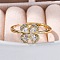 Rack Plating Brass Micro Pave Cubic Zirconia AdjustableFinger Rings for Women, Long-Lasting Plated, Clover, Clear, Inner Diameter: 18mm, Flower: 10x10mm.