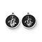 304 Stainless Steel Enamel Charms, Stainless Steel Color, Flat Round with Virgin Mary Pattern, Black, 14.5x13x1.5mm, Hole: 1mm