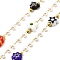 Handmade Flower and Plastic Beaded Chains, Ion Plating(IP) 316 Surgical Stainless Steel Chains, Soldered, with Spool, Real 18K Gold Plated, Round: 2.5~3mm, Flower: 6~8x3mm