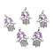 Tibetan Style Alloy Pendants, with Acrylic, Hamsa Hand/Hand of Miriam, Antique Silver, Purple, 41.5x29x4.5mm, Hole: 6x5mm