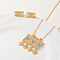 Synthetic Turquoise Stud Earrings & Pendant Necklaces Set for Women, Brass Jewelry Sets, Rectangle & Heart, Golden