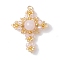 Natural Rose Quartz & Glass & Brass Beaded Pendants, Cross Charms, Golden, 33x26x8mm, Hole: 2.8mm
