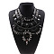 Alloy Crystal Rhinestone Trible Floral Chunky Bib Necklaces for Women, Gunmetal, Black Diamond, 16.93 inch(43cm)