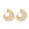 Brass Micro Pave Clear Cubic Zirconia Twister Clasps, with Shell, Nickel Free, Real 18K Gold Plated, 28.5x24x13mm