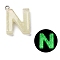 Luminous Resin Pendants, Glow in the Dark, with Platinum Plated Loop, Letter, Letter N, 24x18x5.5mm, Hole: 1.8mm