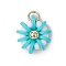 Handmade Polymer Clay & Glass Seed & Brass Pendants, Flower, with 304 Stainless Steel Jump Rings, Cyan, 15x14x6mm