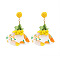 Alloy Cloth Flower Dangle Stud Earrings, Golden, with Raffia, Yellow, 87x25mm