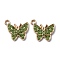 Light Gold Plated Alloy Pendants, with Rhinestone, Butterfly Charms, Peridot, 17.5x15.5x2.5mm, Hole: 1.8mm
