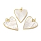Rack Plating Brass Pave Shell Pendants, Heart Charms with Jump Rings, Real 18K Gold Plated, Long-Lasting Plated, Cadmium Free & Lead Free, Seashell Color, 26.5x22.5x2mm, Hole: 3mm