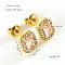 304 Stainless Steel Cubic Zirconia Stud Earrings, Golden, Square, 11x9mm