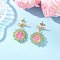 Flower Glass Dangle Stud Earrings, with Cylinder Seed Beads and Glass Seed Beads, Golden, Pink, 38x24mm
