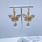 Fashionable luxury Clear Cubic Zirconia & Rhinestone Butterfly Stud Earrings, with Pearl, Golden, 55x35mm