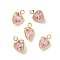 Brass Micro Pave Cubic Zirconia Pendants, Heart Charms, Nickel Free, Real 18K Gold Plated, Pink, 8x6x2.5mm, Hole: 1.2mm