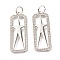 Brass Micro Pave Clear Cubic Zirconia Pendants, Cadmium Free & Lead Free, Rectangle with Star, Platinum, 31x10x2mm, Hole: 3.5mm