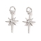 Rack Plating Brass Pendants, with Jump Rings, Star, Platinum, 16.5x9x2.5mm, Hole: 3.4mm