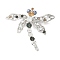 Dragonfly Alloy Rhinestone Brooches for Backpack Clothes, Platinum, Clear, 61x68mm