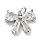 Rack Plating Brass Micro Pave Clear Cubic Zirconia Charms, Lead Free & Cadmium Free, Long-Lasting Plated, Bowknot, Platinum, 10.5x13x3.5mm, Hole: 3.5mm