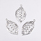 Alloy Pendants, Cadmium Free & Lead Free, Leaf, Antique Silver, 49.5x27.5x2mm, Hole: 3.5mm