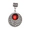 Tibetan Style Alloy European Dangle Charms, with Acrylic Rhinestone, Large Hole Pendants, Flat Round, Red, Antique Silver, 44mm, Flat Round: 31x27x4.5mm, Hole: 4.5mm