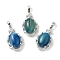 Natural Blue Banded Agate(Dyed & Heated) Oval Pendants, Platinum Tone Brass Micro Pave Clear Cubic Zirconia Flower Charms, Long-Lasting Plated, Lead Free & Cadmium Free, 30x19x10mm, Hole: 7.8x5mm