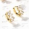 Brass Hoop Earrings, with Clear Cubic Zirconia, Real 18K Gold Plated, Rectangle, 12.5x6.5x14.5mm