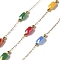 316 Surgical Stainless Steel Link Chains, with Steel and Glass Beads, Soldered, Real 18K Gold Plated, Colorful, 2.5x1x0.5mm, about 16.40 Feet(5m)/Roll
