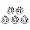 Non-Tarnish 201 Stainless Steel Pendants, Laser Cut, Round Ring with Tree, Stainless Steel Color, 17x14x1mm, Hole: 1.2mm