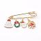 Christmas Theme Brass Safety Brooch, with Alloy Enamel Pendants, Colorful, Golden, 29~40x50x6mm