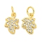 Rack Plating Brass Micro Pave Clear Cubic Zirconia Pendants, Long-Lasting Plated, with Jump Rings, Lead Free & Cadmium Free, Leaf, Real 18K Gold Plated, 11.5x8x2mm, Hole: 4mm