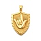 316L Stainless Steel Pendants, Shield with Dab, Real 18K Gold Plated, 57x40x6.5mm, Hole: 8x10.5mm