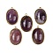 Natural Amethyst Pendants, 304 Stainless Steel Oval Charms, Real 14K Gold Plated, 22x14.5~15x6.5~8mm, Hole: 1.5mm