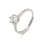 Brass Micro Pave Cubic Zirconia Solitaire Ring, Adjustable Rings, Clear, Inner Diameter: 19mm