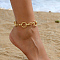 Brass Geometric Foot Chain Fashionable Textured 2 Rings Women's Anklets, Chainmaille Weaves Jewelry Unique Foot Jewelry, Golden, 8-5/8 inch(22cm)