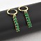 Oval 304 Stainless Steel Green Cubic Zirconia Tassel Hoop Earrings, Real 18K Gold Plated, 39.5x5.5mm