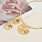 Iron Textured Flat Round Pendant Choker & Stud Earring Sets for Women, Golden, Inner Diameter: 5.12 inch(13cm)