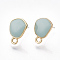 Alloy Stud Earring Findings, with Raw(Unplated) Pins, Enamel and Loop, Light Gold, Aqua, 13.5x9.5mm, Hole: 1.6mm, Pin: 0.7mm