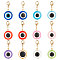 Resin Pendant Decoration, Alloy Lobster Clasps Charm, Clip-on Charm, for Keychain, Purse, Backpack Ornament, Flat Round with Evil Eye, Mixed Color, 40mm, 12pcs/set
