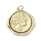 Brass Pendants, Cadmium Free & Nickel Free & Lead Free, Round with Women Pattern Charms, with Jump Ring, Real 18K Gold Plated, 17.5x16.5x3.5mm, Hole: 2.4mm