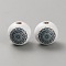 Printed Wood European Beads, Large Hole Round Beads, Flower, Light Steel Blue, 15~15.5mm, Hole: 4mm